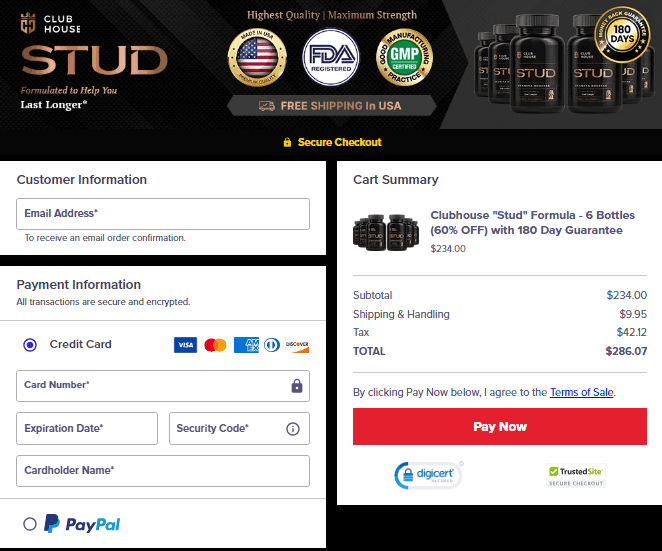 ClubHouse Stud Formula - Checkout Page